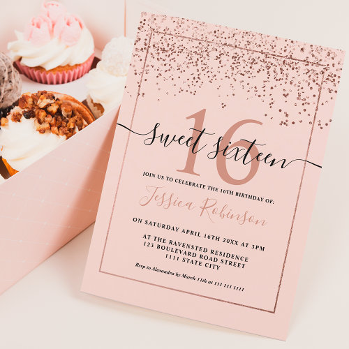 Girly rose gold confetti blush pink chic Sweet 16