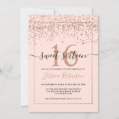 Girly Rose Gold Confetti Blush Pink Chic Sweet 16 Invitation | Zazzle