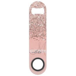 Girly Rose Gold Confetti Pink Gradient Monogram Bar Key