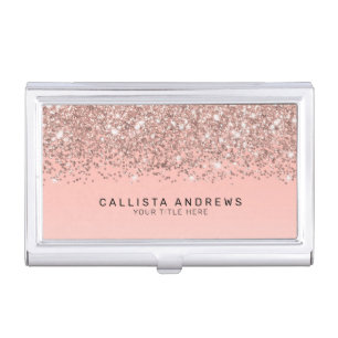Girly Rose Gold Confetti Pink Gradient Monogram Business Card Case