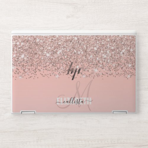 Girly Rose Gold Confetti Pink Gradient Monogram HP Laptop Skin