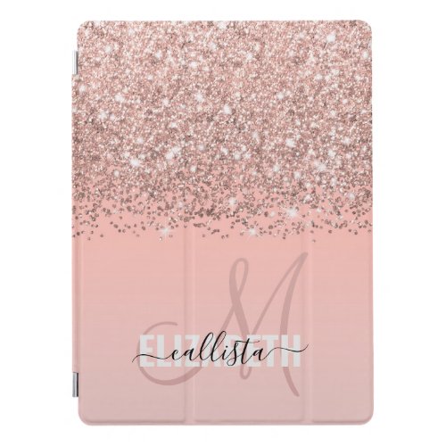 Girly Rose Gold Confetti Pink Gradient Monogram iPad Pro Cover