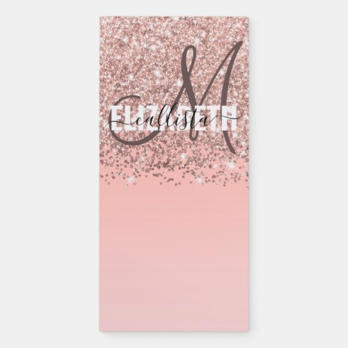 Girly Rose Gold Confetti Pink Gradient Monogram Magnetic Notepad