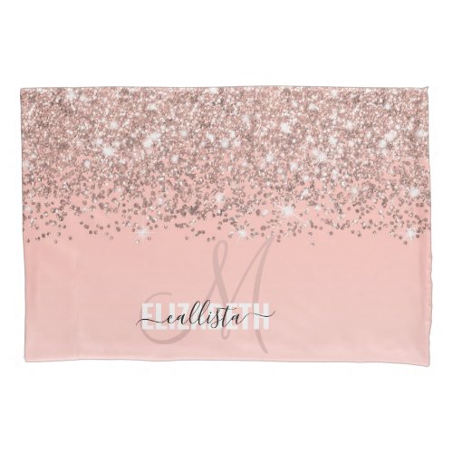 Girly Rose Gold Confetti Pink Gradient Monogram Pillow Case