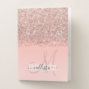 Girly Rose Gold Confetti Pink Gradient Monogram Pocket Folder