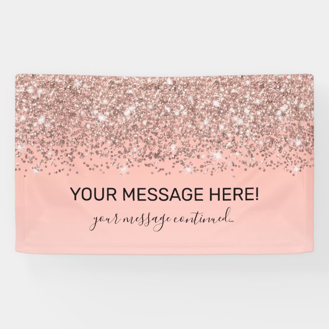 Girly Rose Gold Confetti Pink Gradient Ombre Banner (Horizontal)