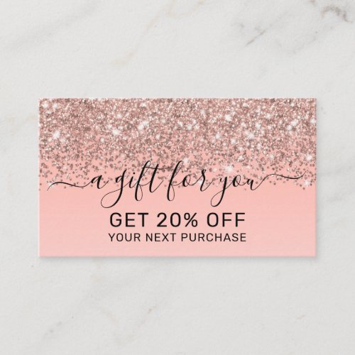 Girly Rose Gold Confetti Pink Gradient Ombre Discount Card
