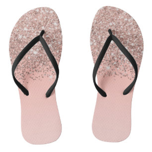Girly Rose Gold Confetti Pink Gradient Ombre Flip Flops