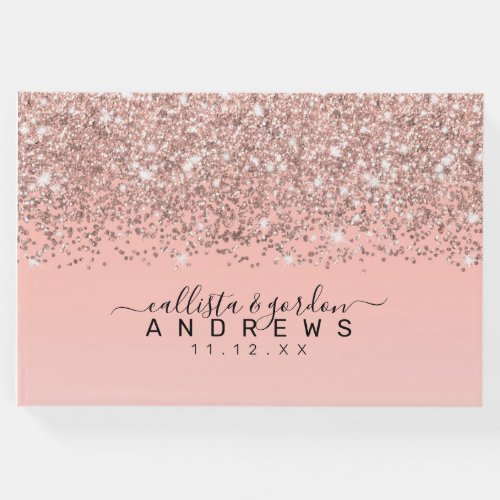 Girly Rose Gold Confetti Pink Gradient Ombre Guest Book