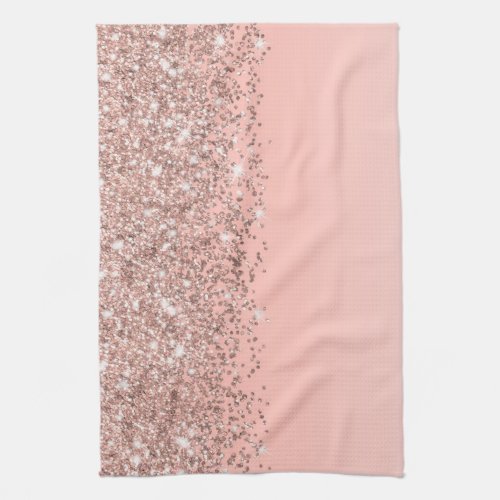 Girly Rose Gold Confetti Pink Gradient Ombre Kitchen Towel