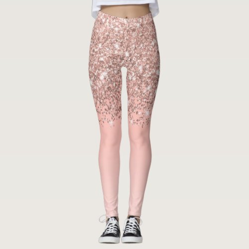 Girly Rose Gold Confetti Pink Gradient Ombre Leggings