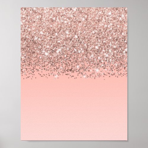 Girly Rose Gold Confetti Pink Gradient Ombre Poster
