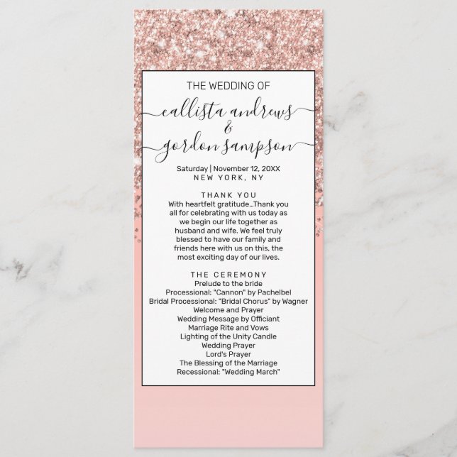 Girly Rose Gold Confetti Pink Gradient Ombre Program (Front)