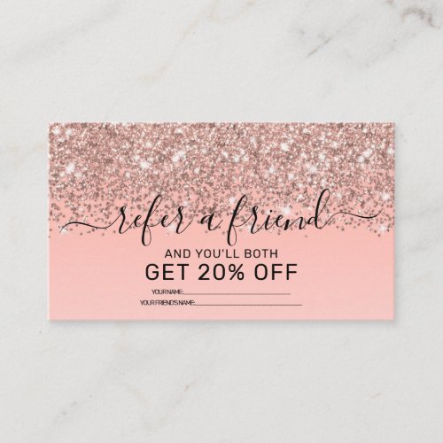 Girly Rose Gold Confetti Pink Gradient Ombre Referral Card
