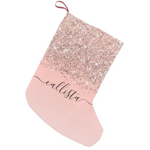 Girly Rose Gold Confetti Pink Gradient Ombre Small Christmas Stocking