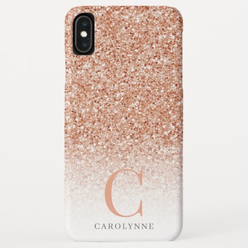 Girly Rose Gold Copper Glitter Ombre Monogram iPhone XS Max Case