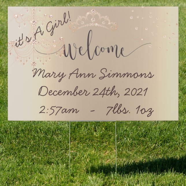 Girly Rose Gold Diamond Glam Birth Announcement  Sign (Insitu)