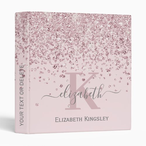 Girly Rose Gold Diamond Glam Glitter Monogrammed 3 3 Ring Binder