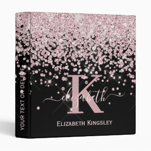 Girly Rose Gold Diamond Glam Glitter Monogrammed 3 Ring Binder