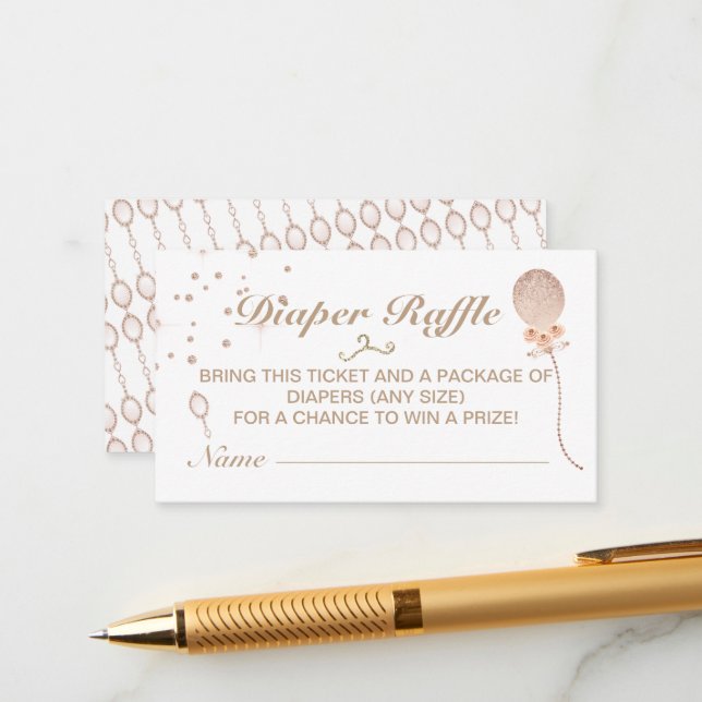 Girly Rose Gold Diaper Raffle Baby Shower Game Enclosure Card (Front/Back In Situ)
