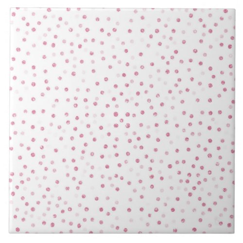 Girly Rose Gold Dots Confetti White Design Ceramic Tile