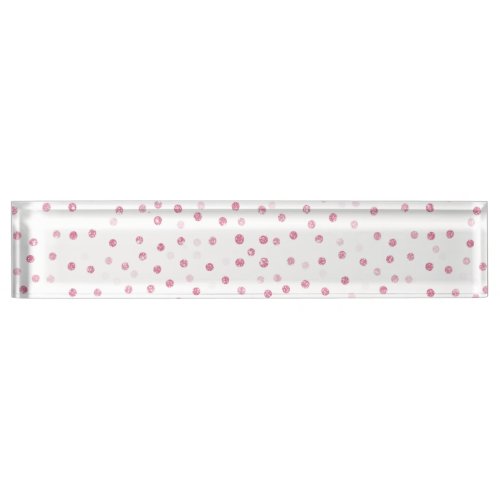 Girly Rose Gold Dots Confetti White Design Desk Name Plate