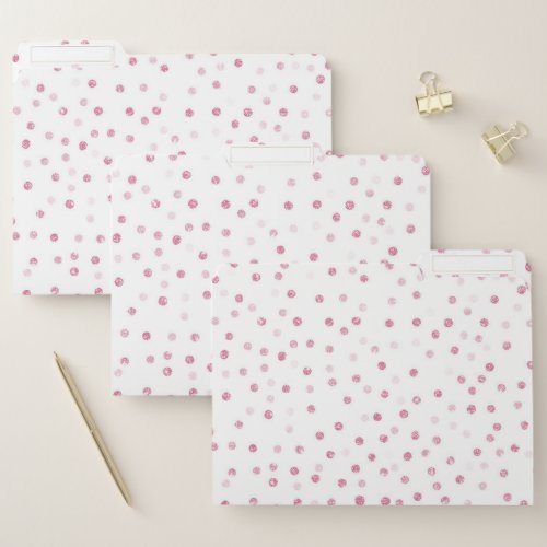 Girly Rose Gold Dots Confetti White Design File Folder