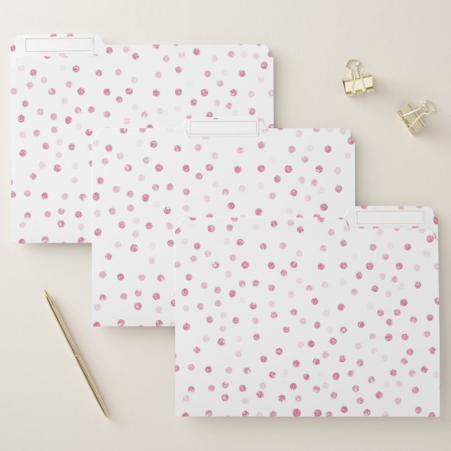 Girly Rose Gold Dots Confetti White Design File Folder (Set)