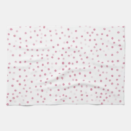 Girly Rose Gold Dots Confetti White Design Kitchen Towel