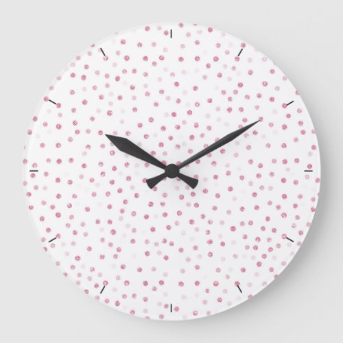 Girly Rose Gold Dots Confetti White Design Large Clock