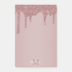Girly Rose Gold Dripping Glitter Monogram Post-it Notes