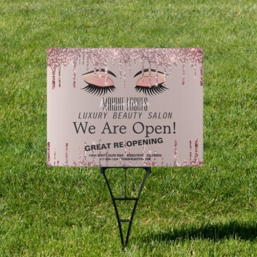 Girly Rose Gold Drips Lashes Business Monogram Sign