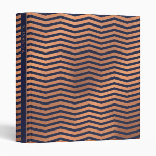 Girly Rose Gold Foil Chevron on Navy Blue 3 Ring Binder