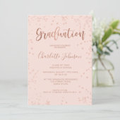 Girly rose gold foil confetti pink graduation invitation (Standing Front)