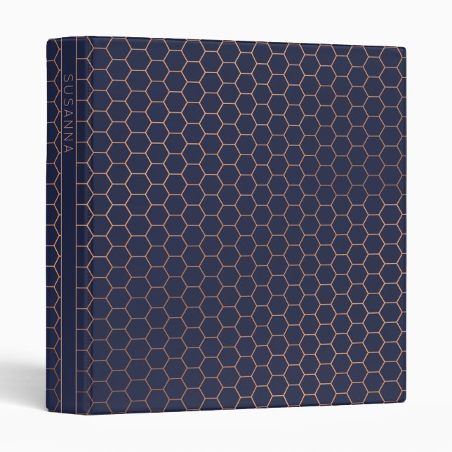 Girly Rose Gold Foil Hexagon Geometric 3 Ring Binder (Front/Spine)