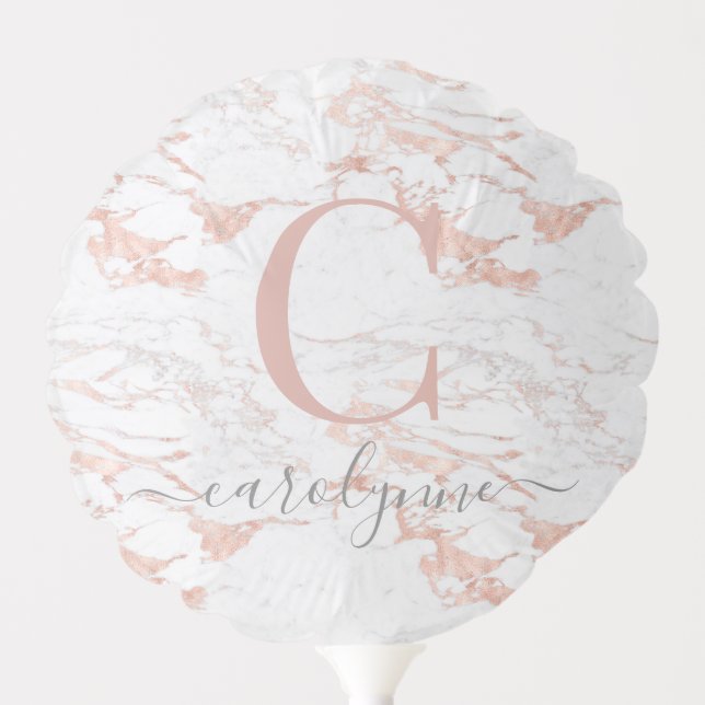 Girly Rose Gold Foil Marble Monogram Balloon (Front)