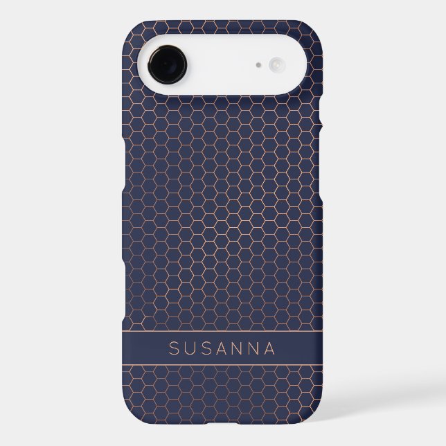 Girly Rose Gold Foil Navy Hexagon Geometric Case-Mate iPhone Case (Back)