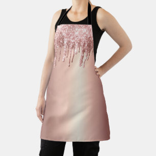 Girly Rose Gold Foil Pink Glitter Drip Apron
