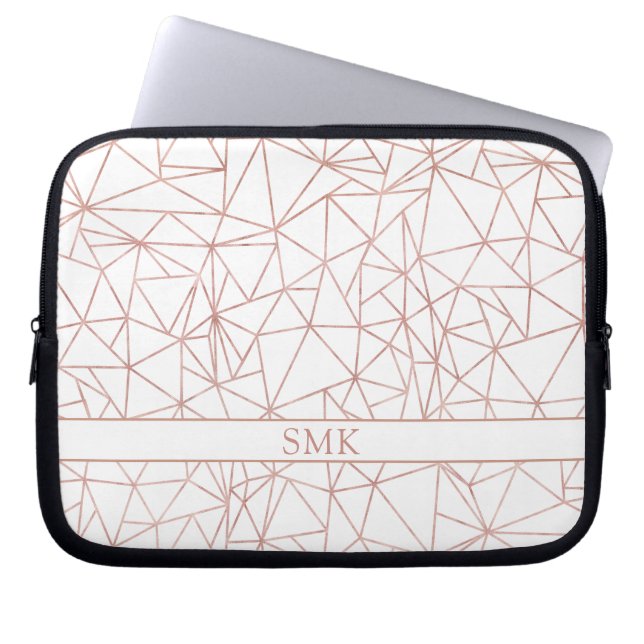 Girly Rose Gold Foil Triangular Geometric Monogram Laptop Sleeve (Front)
