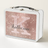 Elegant girly rose gold glitter white marble pink lunch box, Zazzle