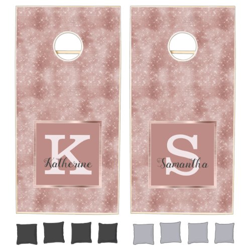 Girly Rose Gold Glam Diamond Sparkle Cool Monogram Cornhole Set