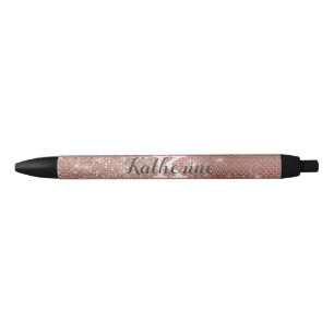 Girly Rose Gold Glam Diamond Sparkle Monogram Name Pen