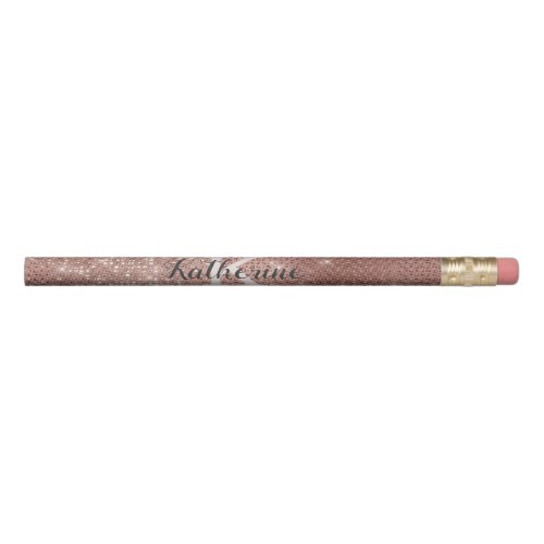 Girly Rose Gold Glam Diamond Sparkle Monogram Name Pencil