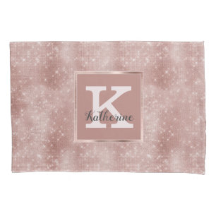 Girly Rose Gold Glam Diamond Sparkle Monogram Name Pillow Case