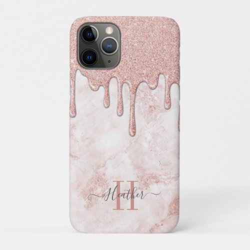 Girly Rose Gold Glam Glitter Drips iPhone 11 Pro Case