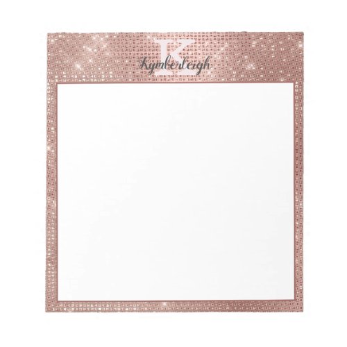 Girly Rose Gold Glam Glitter Sparkle Monogram Name Notepad