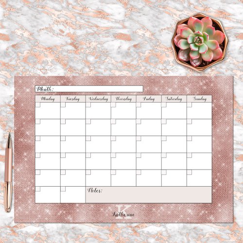 Girly Rose Gold Glam Monogram Name Desk Calendar Paper Pad