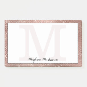 Girly Rose Gold Glam Sparkle Monogram Name Large Post-it Notes