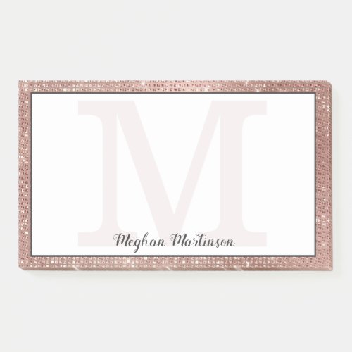 Girly Rose Gold Glam Sparkle Monogram Name Large Post_it Notes