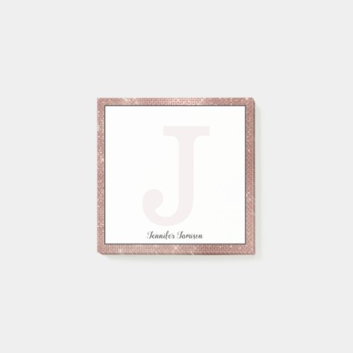 Girly Rose Gold Glam Sparkle Small Monogram Name Post_it Notes
